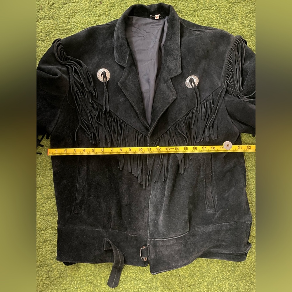 Women's Black Suede Fringe Leather Jacket - Picture 5 of 9